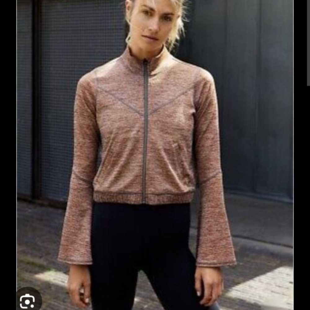 Free People Orange Combo Zip-Up Jacket